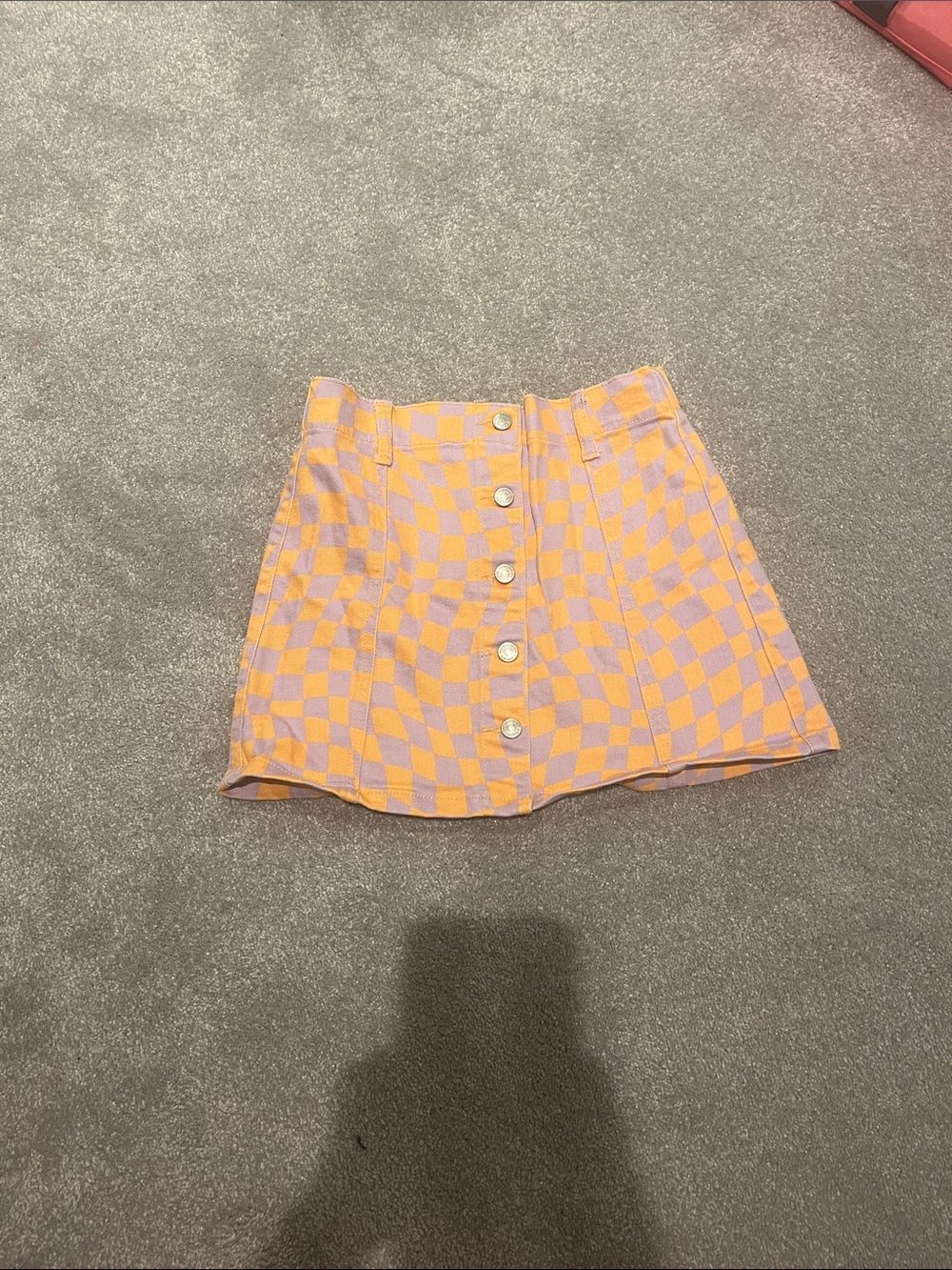Forever 21 Pink & Yellow Checkerboard Button Skirt